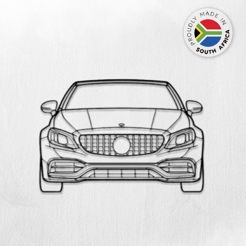 Mercedes C63 AMG Front View Detailed Silhouette Metal Wall Art
